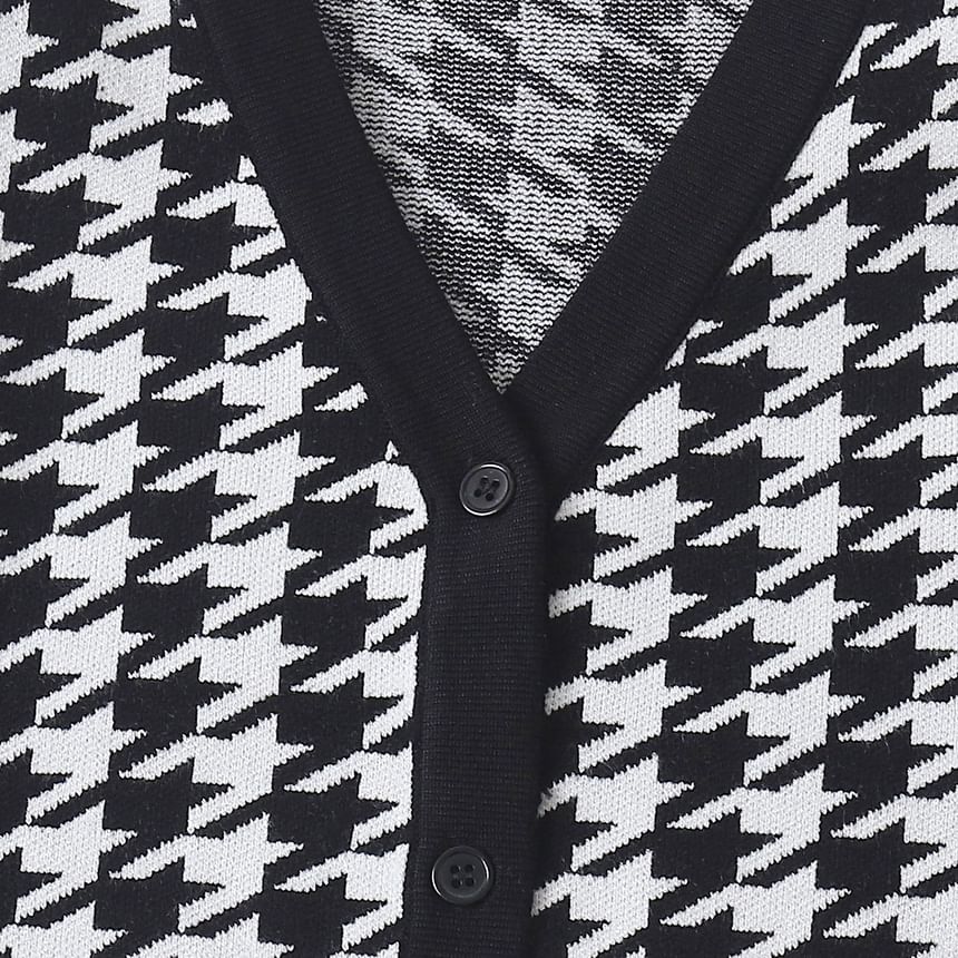 V-Neck Houndstooth Cardigan