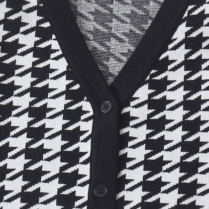 V-Neck Houndstooth Cardigan