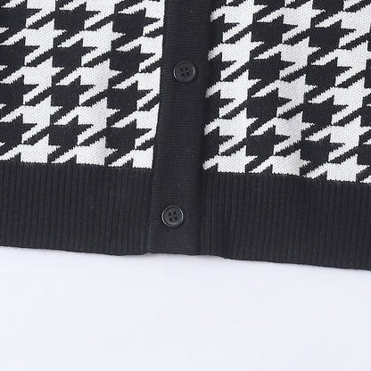 V-Neck Houndstooth Cardigan