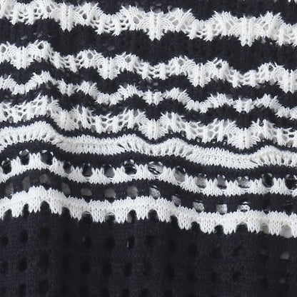 Wavy Striped Pointelle Crew Neck Sweater