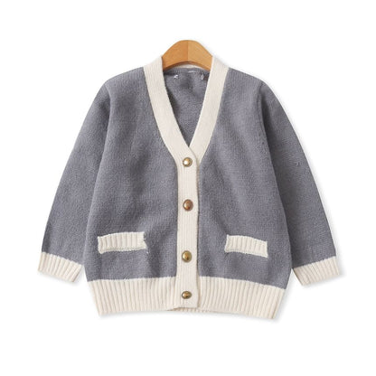 V-Neck Plain Contrast Trim Cardigan