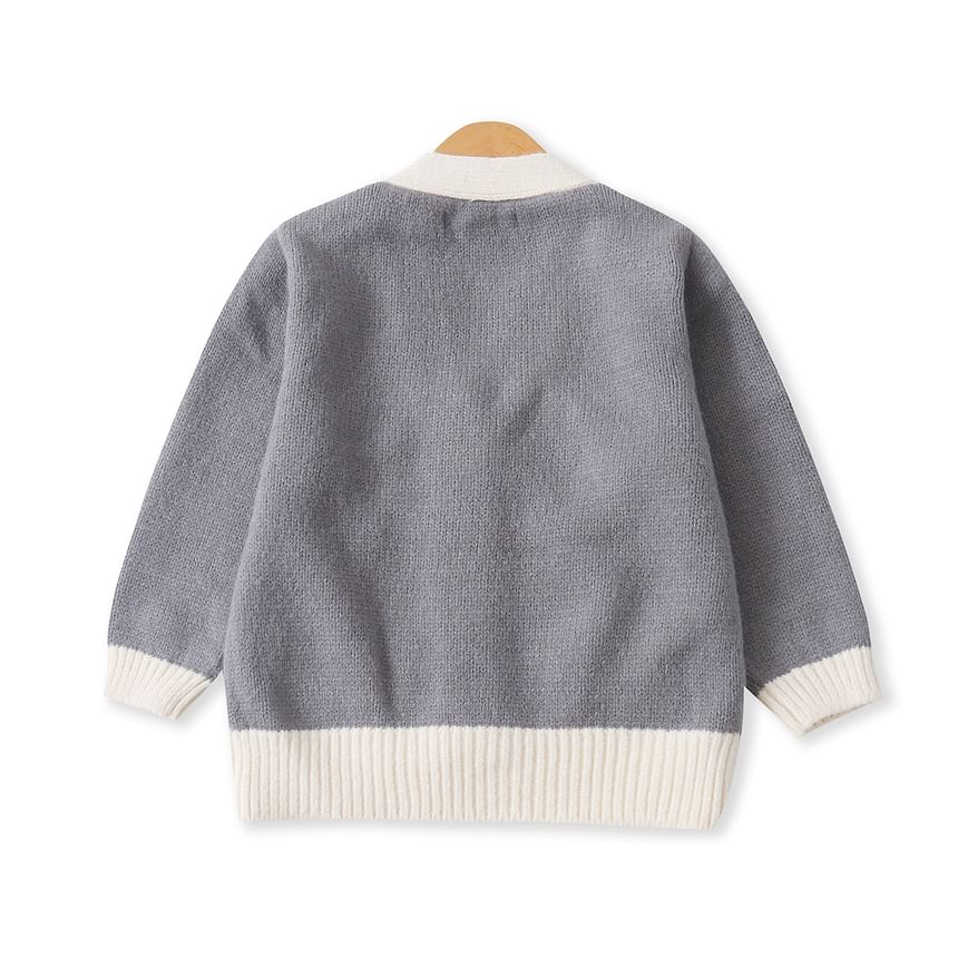 V-Neck Plain Contrast Trim Cardigan