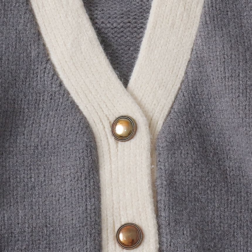 V-Neck Plain Contrast Trim Cardigan