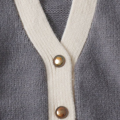 V-Neck Plain Contrast Trim Cardigan