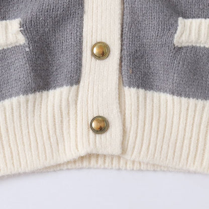 V-Neck Plain Contrast Trim Cardigan