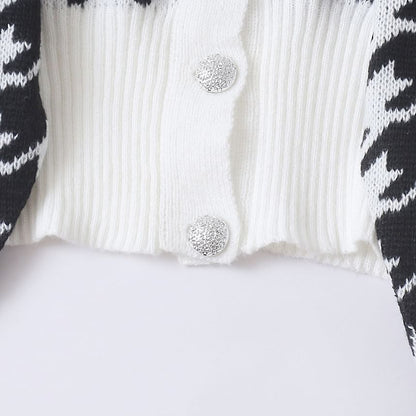 V-Neck Houndstooth Cropped Cardigan