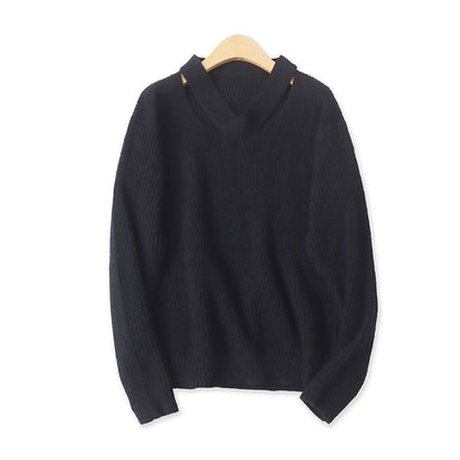 Ribbed V-Neck Solid Knit Sweater