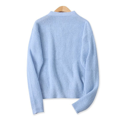 Ribbed V-Neck Solid Knit Sweater