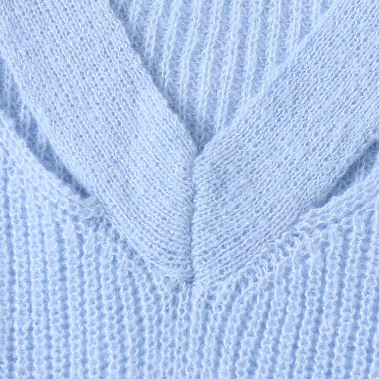 Ribbed V-Neck Solid Knit Sweater