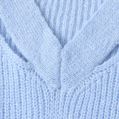 Ribbed V-Neck Solid Knit Sweater