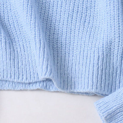 Ribbed V-Neck Solid Knit Sweater