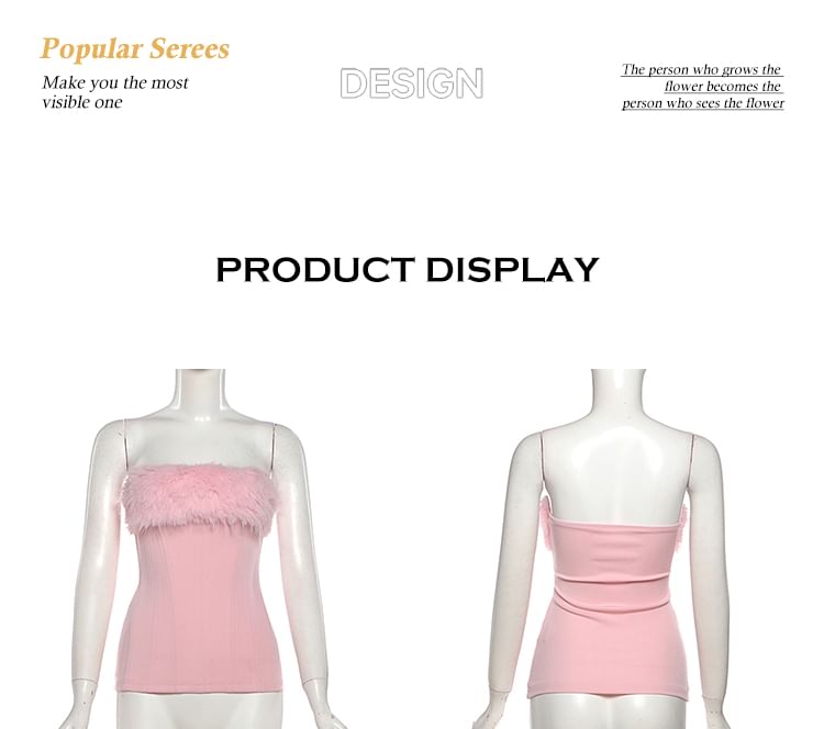 Strapless Fluffy Trim Top with Gloves
