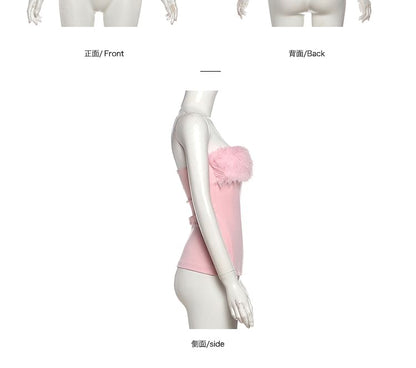 Strapless Fluffy Trim Top with Gloves