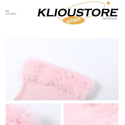 Strapless Fluffy Trim Top with Gloves