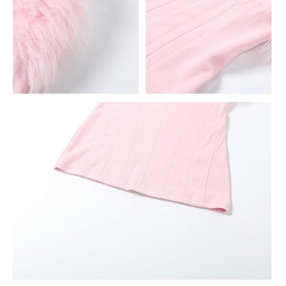 Strapless Fluffy Trim Top with Gloves