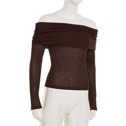 Ruched Long-Sleeve Off-Shoulder Tee
