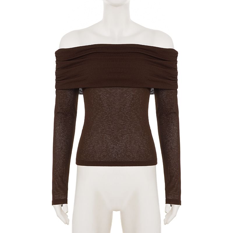 Ruched Long-Sleeve Off-Shoulder Tee