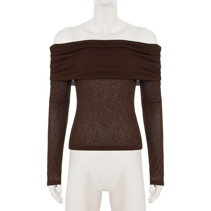 Ruched Long-Sleeve Off-Shoulder Tee