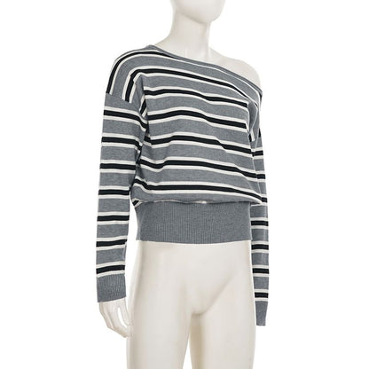 Striped Off-Shoulder Knit Pullover
