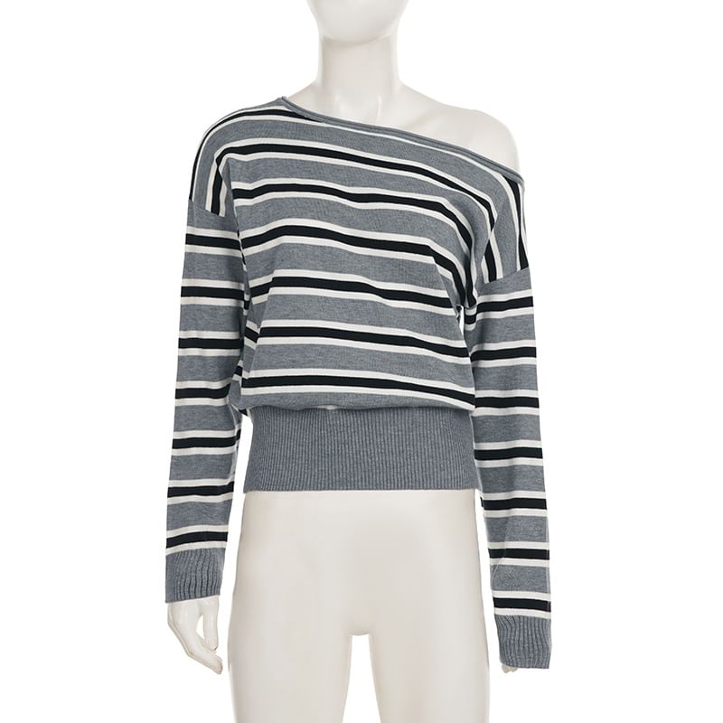 Striped Off-Shoulder Knit Pullover