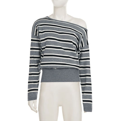 Striped Off-Shoulder Knit Pullover