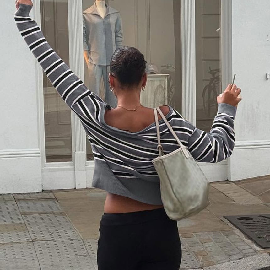Striped Off-Shoulder Knit Pullover