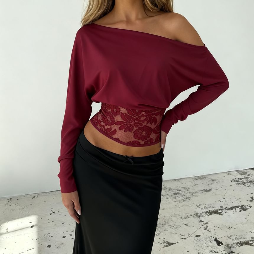 One-Shoulder Lace Panel Cropped Tee
