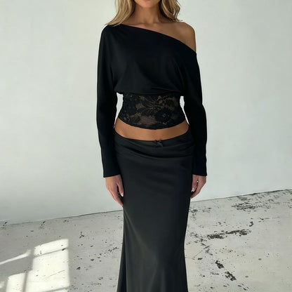 One-Shoulder Lace Panel Cropped Tee