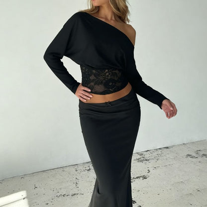 One-Shoulder Lace Panel Cropped Tee