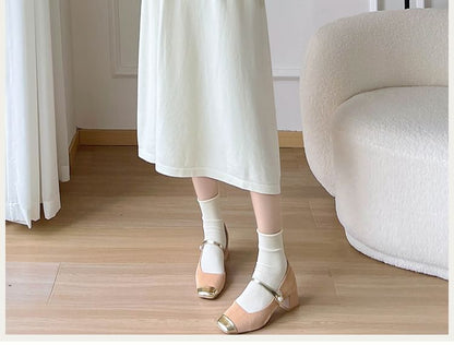 Maternity Dotted Cardigan / Long-Sleeve Plain Midi Dress
