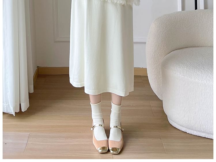 Maternity Dotted Cardigan / Long-Sleeve Plain Midi Dress