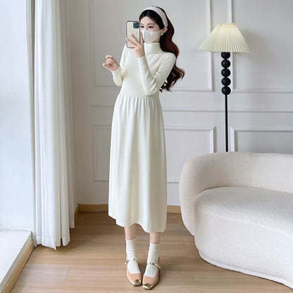 Maternity Dotted Cardigan / Long-Sleeve Plain Midi Dress