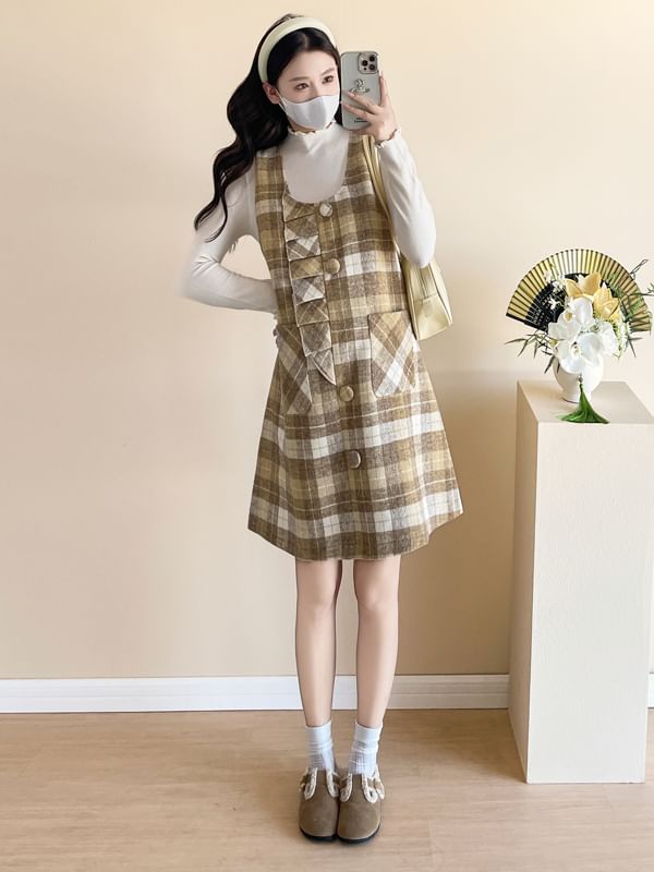 Maternity Plaid A-Line Dress and Top Set