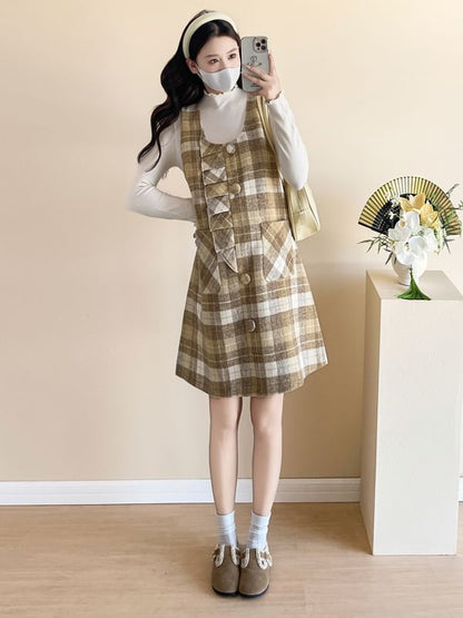 Maternity Plaid A-Line Dress and Top Set