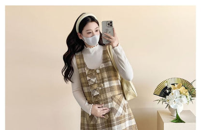 Maternity Plaid A-Line Dress and Top Set