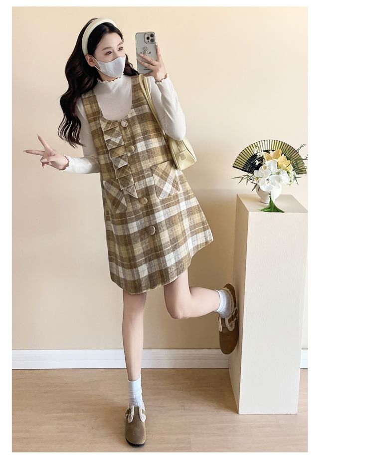 Maternity Plaid A-Line Dress and Top Set