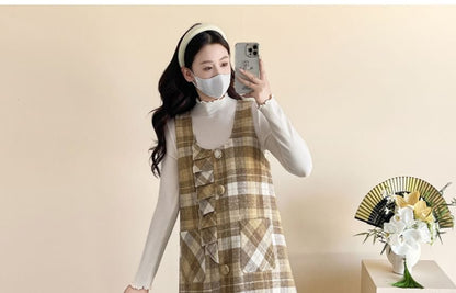 Maternity Plaid A-Line Dress and Top Set