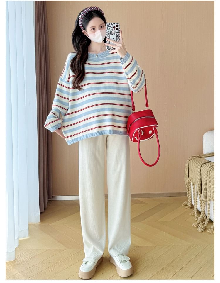 Maternity Striped Crewneck Sweater