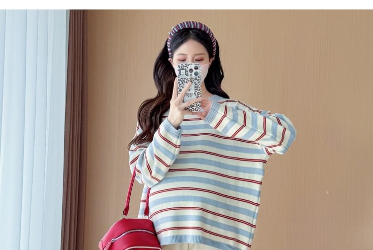 Maternity Striped Crewneck Sweater
