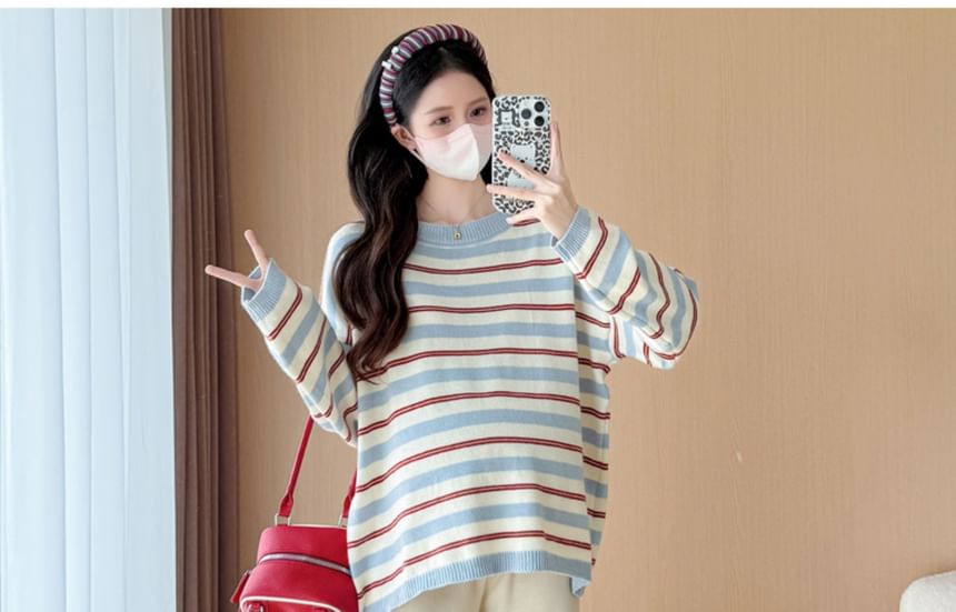 Maternity Striped Crewneck Sweater