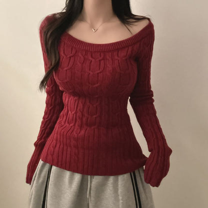Boat-Neck Cable-Knit Slim-Fit Top