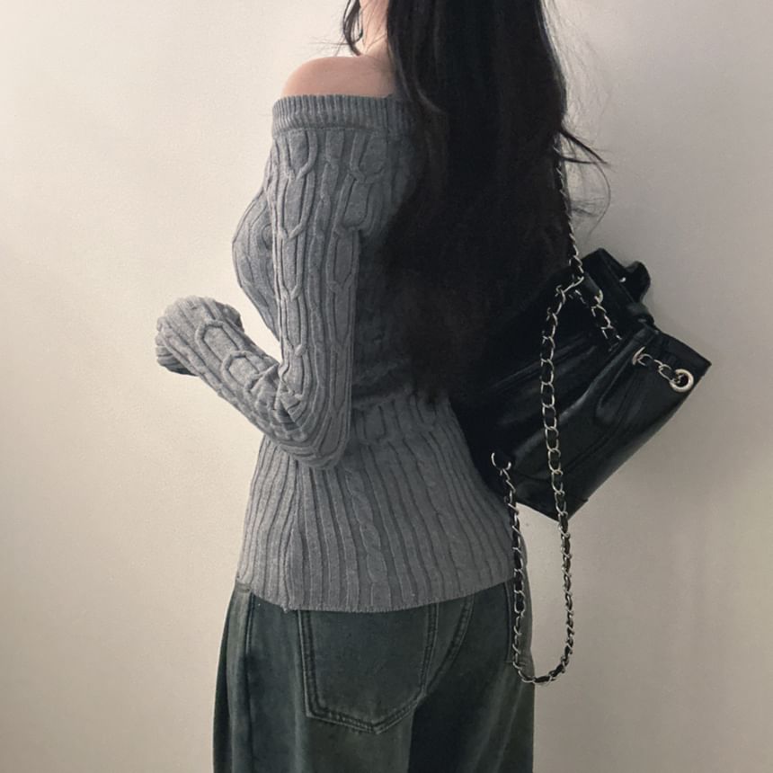 Boat-Neck Cable-Knit Slim-Fit Top