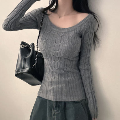 Boat-Neck Cable-Knit Slim-Fit Top
