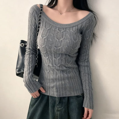 Boat-Neck Cable-Knit Slim-Fit Top