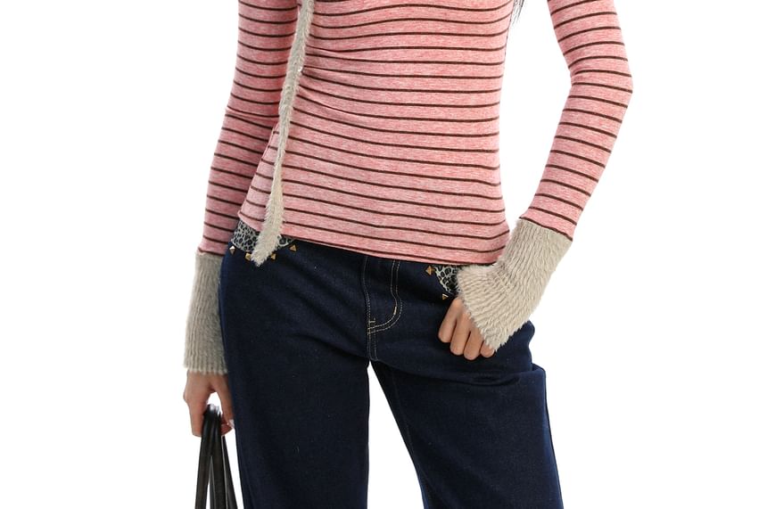 Cutout Striped Long-Sleeve Knit Top