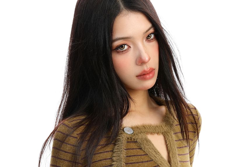 Cutout Striped Long-Sleeve Knit Top