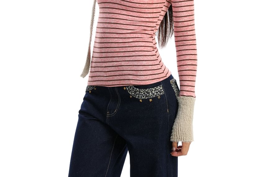 Cutout Striped Long-Sleeve Knit Top