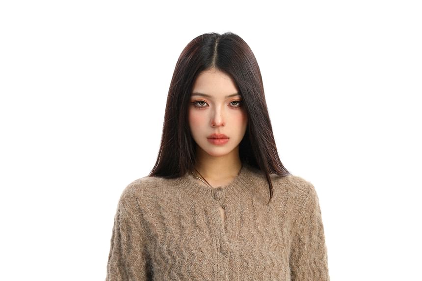 Crewneck Plain Button-Up Cardigan