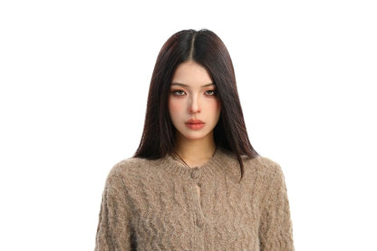 Crewneck Plain Button-Up Cardigan