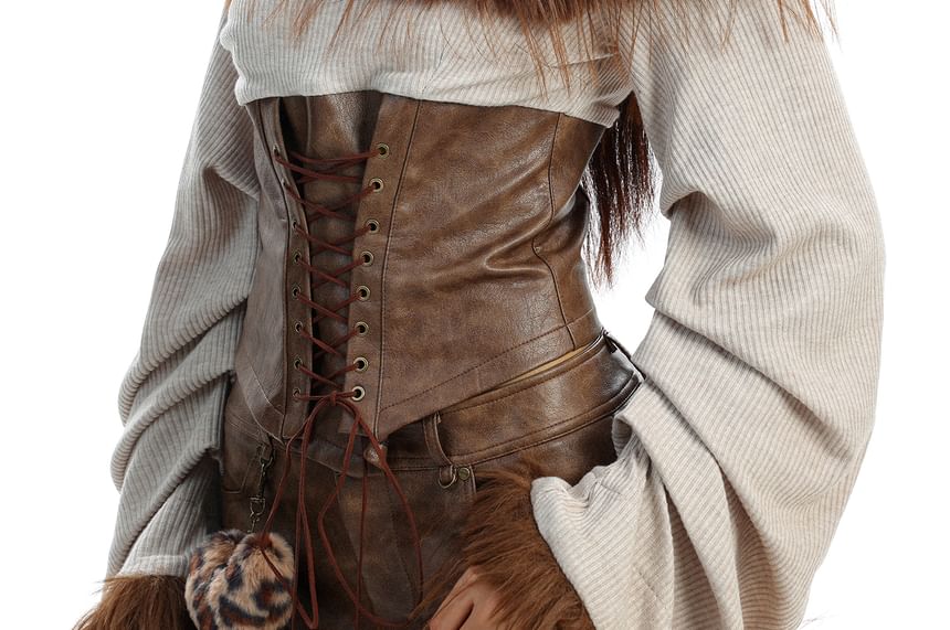 Off-Shoulder Corset Top with Faux Leather Pants